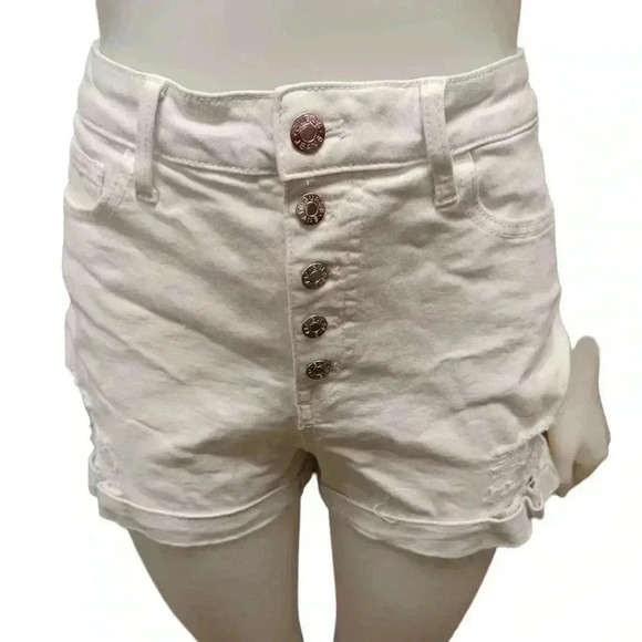 Guess White Rolled Cuff Distressed High Rise Shorts Size 31 - Picture 7 of 14